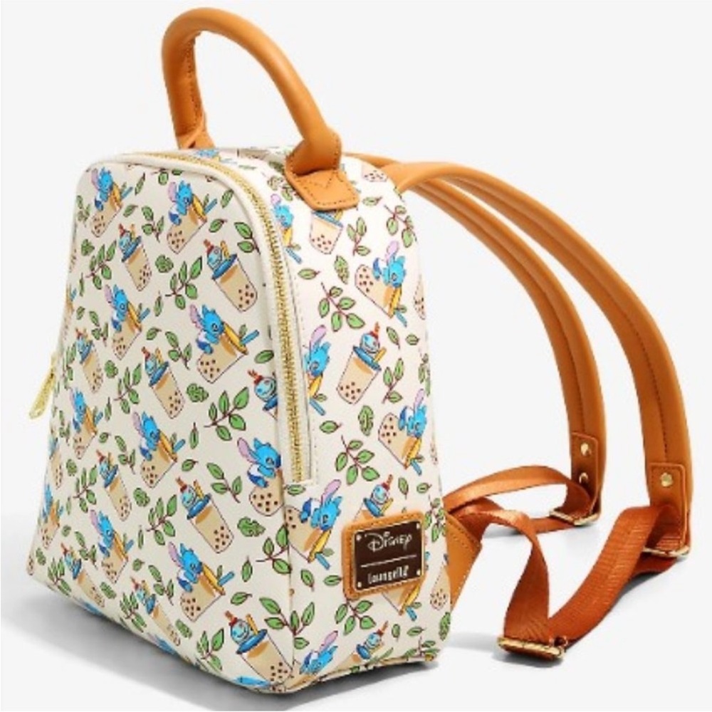 Loungefly Disney Stitch Bubble Tea Print Mini Backpack - Cream & Tan